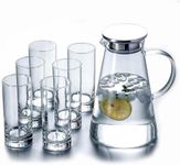 bellemax Premium Water and Juice Glasses Set of 6 and Borosilicate Glass Jug Set Combo,(6 PC Glasses 300ML and 1 Water Jug 1.8 Liter), Transparent, Glass and Jug Set for Dining Table (Traditional- B)