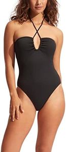 Seafolly Women's Standard Bandeau Halter One Piece Swimsuit, Sea Dive Black, 16