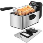 Aigostar 3L Deep Fat Fryer with Viewing Window & Vented Lid, 2200W Stainless Steel Chip Fryer, Easy-Clean Enamel Pot, Lift-Off Auto Shut-Off, Silver - Ushas