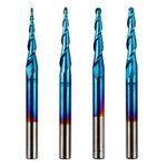 Genmitsu 4pcs 2-Flute Tapered Ball Nose End Mills Tungsten Carbide Cutter with Nano Blue Coat, R0.25-1.0, 1/8” Shank, TB04A3P