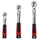 LEONTOOL 3 Piece Extendable Ratchet Wrench Set 1/4 3/8 1/2 Inch Drive 72-Tooth Quick-Release Retractable Socket Wrench Reversible Ratcheting Wrench Mechanical Tools, CR-V, Soft Grip Handle Hand Tool