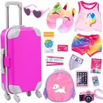 ZITA ELEMENT 16 Pcs Doll Travel Suitcase Play Set for American 18 Inch Girl Doll and other 18 Doll Travel Accessories, Including Luggage Pillow Blindfold Sunglasses Camera Computer Cell Phone Ipad,ect