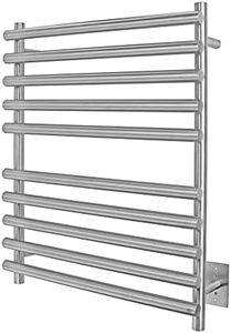 WarmlyYours Rome Heated Towel Rack 10-Bar Brushed Stainless Steel Wall-Mounted, Bathroom Towel Warmer with TempSmart Overheat Protection
