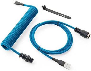 GunMjo Pro Custom Coiled USB C Cable for Gaming Keyboard, Double-Sleeved Mechanical Keyboard Cable with Detachable Metal Aviator, 1.5M USB-C to USB-A, Blue Color