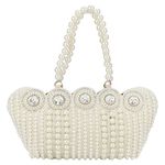 LONGING TO BUY Women's Small Cutest Vintage Style Pearl Tote Wrist Bag Evening Clutch Purse, White