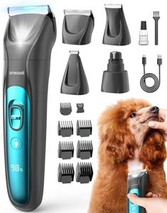 oneisall Silent Dog Clippers for Grooming, LED Light Dog Paw Trimmer Dog Nail Grinder, Rechargeable 2000mAh Dog Grooming Clippers Cordless Dog Hair Trimmer Electric Dog Trimmer for Paw, Nail, Body