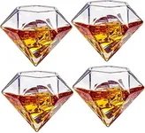 Set of 4 Diamond Whiskey & Wine Glasses 10oz - Wine, Whiskey, Water, Diamond Shaped, Diamonds Collection Sparkle Patented Wine Savant - Stands Alone, Or on Stand