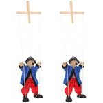 LUOZZY 2Pcs Marionette Puppets Doll Wooden Pirate Marionette Pull String Hand Puppet Clown Toys Handiwork Interactive Toys for Birthday Holiday Party Gifts, Blue…