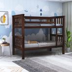 WOODSTAGE Sheesham Wood Single Size Bunk Bed with Ladder | Wooden Trundle Twin Over Bed Furniture for Bedroom Living Room Home (Walnut Finish)