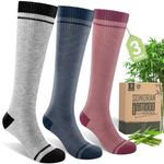 SONORAN Bamboo Viscose Compression Socks for Women & Men (3 Pairs) 15-20 mmHg Knee High Support for Nurses, Travel, Pregnant S/M（Blue&Gray&Pink）