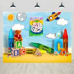 OPEUITNU Photography Backdrop ABC Back to School Kids Birthday Party Decoration Kindergarten Online Education Banner Backdrop Photo Studio 7X5FT