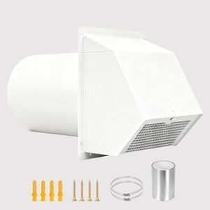 Hooded Wall Vent Cover with Screen and Damper Galvanized Steel Outside Wall Exhaust Vent Cover Cap for Kitchen Range Hood Dryer HVAC Duct Exterior Ventilation and Air Exhaust (White, 8 Inch)