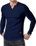 JMIERR Mens Shirts Casual V-Neck Muscle Slim Fitted Workout Gym Athletic T-Shirts Fall Fashion Long Sleeve Henley Shirt for Men, M, Sail Blue