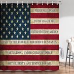 American Flag Shower Curtain, Patriotic Shower Curtain Independence Day Shower Curtain Vintage USA Flag, 4th July Independence Day Waterproof Bathroom Curtains, Rustic Red Blue White, 70X70 Inch