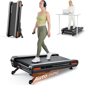 Vitalwalk Walking Pad Treadmill with Auto Incline 6 Levels 12% - 18"x43" Wide Full Deck Under Desk Treadmill for Home Office, Upright Stand Space-Saving, 350lbs Capacity Heavy Duty, APP & Double Frame