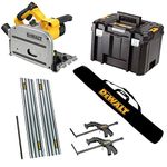 Dewalt DWS520KT 240V Plunge Saw with 2 x 1.5m Guide Rails Connector Clamps & Bag - Perfect for Precise Cuts and Easy Door Fitting, Dewalt Plunge Saw, Electric Plunge Saw