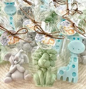 Safari Animal Soaps - Safari Baby Shower Favors for Guests, Wild One Birthday Party Decorations Boy Girl, Jungle Giraffe Elephant Lion Soaps