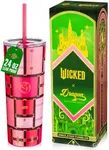 Dragon Glassware x WICKED Vacuum Insulated Tumbler with Lid and Straw - 24 oz Tumbler Cup with 2 Straws - Stainless Steel Tumbler with Straw for Water, Iced Tea - Wicked Glinda Tumbler