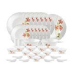 La Opala, Novo Collection, Opal Glass Dinner Set 35 pcs, Coral Charm, White