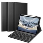 Fintie Keyboard Case for iPad Pro 11-inch M4 (2024) - Protective Soft TPU Back Stand Cover with Pencil Holder, Magnetically Detachable Wireless Bluetooth Keyboard (Black)