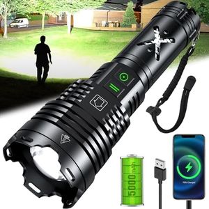 Gehavin Flashlights High Lumens 150000 Rechargeable, XHP160.5 Super Bright LED Flashlight, Tactical Flashlight with Zoomable, Waterproof, 6 Modes for Camping and Emergencies