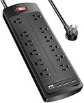 Surge Protector Power Bar, Nuetsa 12 Outlets Power Strip and 4 USB Ports(3U1C), 6Ft Flat Plug Extension Cord (1875W/15A) Dorm Essentials, 2700 Joules, ETL Listed,Black