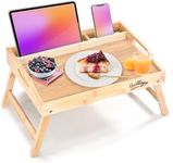 Hallops Bed Trays for Eating and Laptops - Adjustable, Foldable, and Spill-Resistant Bed Table Tray - 2 Media Slots for Phones/Tablets - Lap Trays for Eating on Couch - 2.3" Hx15.7''Lx11''W (Bamboo)