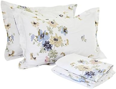 FADFAY Floral Bed Sheet Set 100% Cotton 4 Piece Shabby Style Bedding Set (Queen, White Floral)