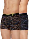 XYXX Men Micro Modal Trunk, Snug Fit, Printed, Pack of 2, XYTRNK2PCKN389L, Yellow Laser+Pink Laser, L