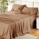 Bedsure Queen Sheets, Rayon Derived from Bamboo, Queen Cooling Sheet Set, Deep Pocket Up to 16", Breathable & Soft Bed Sheets, Hotel Luxury Silky Bedding Sheets & Pillowcases, Taupe