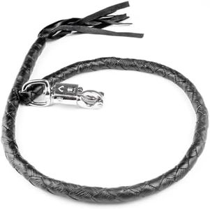 HADZAM Genuine Leather Motorcycle Get Back Whip 42” for Handlebar with Fringes and Quick Release Clasp