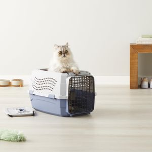 Amazon Basics Hard-Sided Cat Carrier, Two-Door Top-Load, Blue, 58cm