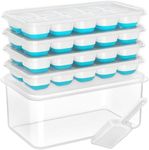 Ice Cube Tray with Lid and Bin, 4 Pack Silicone Plastic Ice Cube Trays for Freezer with Ice Box, Ice Trays with Ice Container, Stackable Ice Tray with Storage Ice Bucket Kits, Ice Scoop (Blue)