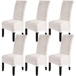 Dining Chair Covers Set of 6 - Crushed Velvet XL Chair Covers for Dining Chairs 6, Stretch High Back Dining Chair Slipcovers Chair Protector for Dining Room Wedding Hotel Banquet Party (Beige White)