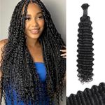 Humistwbiu Human Braiding Hair 1 Bundle 100g Deep Wave Bulk Human Hair for Braiding No Weft 10A Brazilian Virgin Curly Human Hair Extensions for Boho Braids Human Hair Braiding Hair (1B-14 Inch)