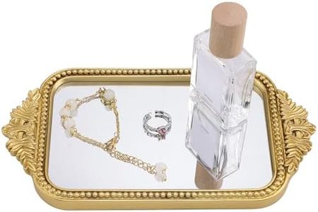 Navaris Ornate Gold Perfume Organiser Tray - Vanity Stand for Makeup & Jewellery - Decorative Mirror Trays with Handles - Ideal Dressing Table Accessories, Bathroom & Bedroom Decor