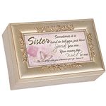 Cottage Garden Sister Champagne Silver Petite Rose Music Box / Jewellery Box Plays Amazing Grace