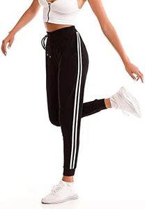 Stanpetix Joggers for Women - Womens Sweatpants with Pockets Sport Pants Black Trousers for Women UK（Black with White Strip, S