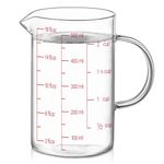 Luvan 500ml/2 Cup Glass Measuring Jug Easy to Read with 3 Scales (ml/oz/Cup), High Borosilicate Glass Liquid Measuring Cup with Handle and V-Shaped Spout for Baking, Freezer/Microwave Safe