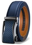 BULLIANT Mens Ratchet Belt,Adjustable Leather Belt Gift For Men Dress Casual 1 3/8",Cut For Fit(Blue,28"-34"Waist Adjustable)