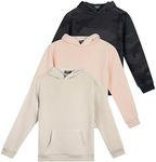 3 Pack: Girls Fleece Pullover Hoodie Long Sleeve Sweatshirt cute Soft Teen fashion Sweater Uniform Youth Active Athletic Gym Tops Clothes Kids Plain Black Blue Hoody Hooded Warm - Set 4 , S (8)