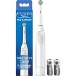 Oral Pro Battery Precision Clean Electric Power Toothbrush - White with Brush Head and 2 Batteries- Removes More Plaque