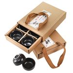 Foraineam 12 Pcs Ceramic Sake Tea Cups, 1.5 Ounces / 45ml Premium Black Pottery Asia Japanese Teacups Set, Kungfu Style Tea Accessories Handcraft Gift Box Pack