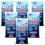 Multi Pool Shock Treatment (Pack of 6 | 450g Each) Fast-Acting 6-in-1 Granular Chlorine Shock + Clarifier, Buffer, Stabilizer, Softener, Stain Remover - for A Crystal Clear Swimming Pool