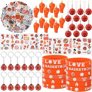 120 Pieces Basketball Party Favor Set, Basketball Goodie Bag Fillers, Basketball Toy Whistle Silicone Bracelet Sticker Temporary Keychain for Basketball Birthday Party Supplies Decorations