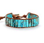 YGLINE Boho Handmade Natural Jasper Stone Healing Energy Bead Leather Wrap Bracelet Jewelry Collection, 6 7 inch