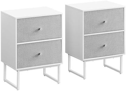VASAGLE Mesitas de Noche, Juego de 2, Mesas Auxiliares con Almacenamiento, 2 Cajones Extraíbles de Tela, para Dormitorio, Salón, Blanco Nube y Gris Paloma LGS229W14