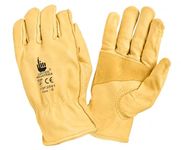 Jupiter Industries Heavy Duty Reinforced Leather Work Gloves for Adults, Palm Patch Safety Gloves for Gardening, Farming, Construction, Warehouse, Truck Driving & Yard Work | Yellow, Pack of 1 Pair