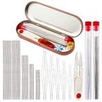 Beading Needles Set Include 60 Pcs Long Straight Beading Thread Needles + 10 Pcs Big Eye Beading Needles, Embroidery Needles with Needle Box, Thimble, Flower Needle Threaders for Jewelry Making