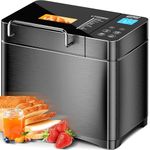 KEEPEEZ Pro Stainless Steel Bread Maker, 2LB 17-in-1 Automatic Bread Maker Machine UK with Ceramic Pan, Nut Dispenser, Glass Touch Panel, 3 Loaf Sizes 3 Crust Colors, 15H Timer, 1H Keep-Warm,Low-Noise